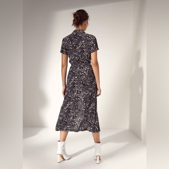 Wilfred Aritzia Button Down Collared Short Sleeve Midi Maxi Shirt Animal Dress - Picture 5 of 14